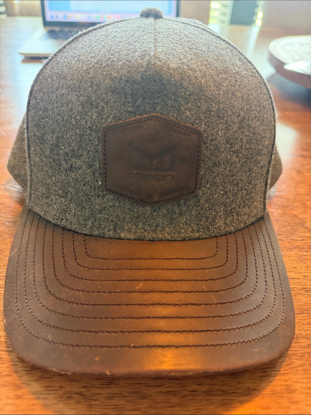 Men's Grey Wool-Blend Melin Cap with Brown Leather Visor